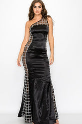 Rhinestone Show Off Black Dress
